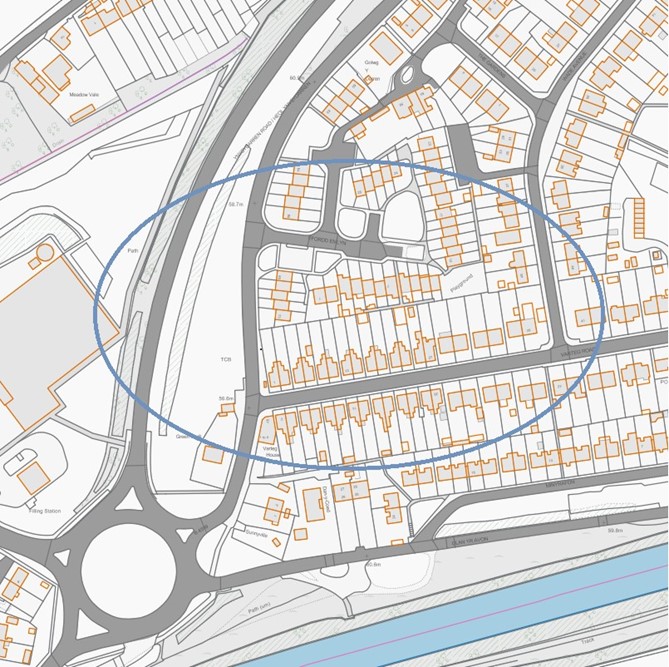 Figure 5 - Properties affected by the flood event 16th February 2020.