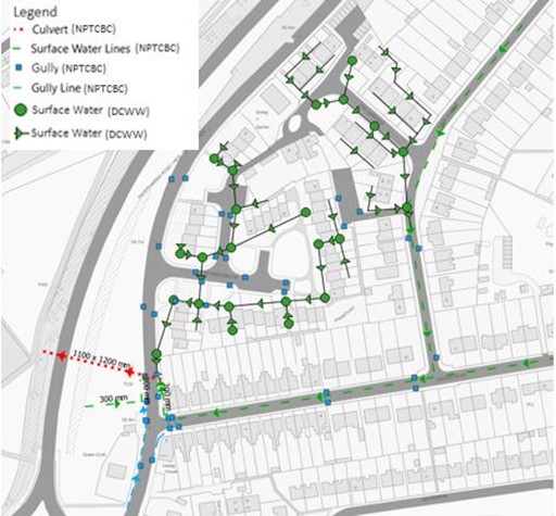 Figure 6 - Map identifying the drainage infrastructure in the Varteg Road area